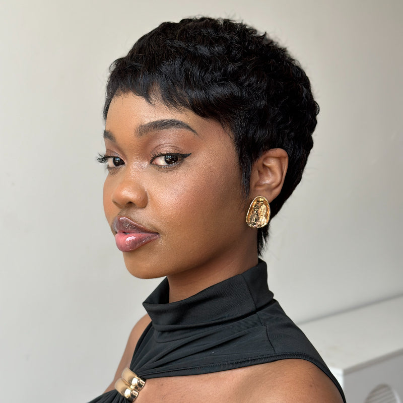 Full Lace Pixie Cut Wig 180% Density Straight Human Hair Black & Honey Blonde