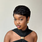 Full Lace Pixie Cut Wig 180% Density Straight Human Hair Black & Honey Blonde