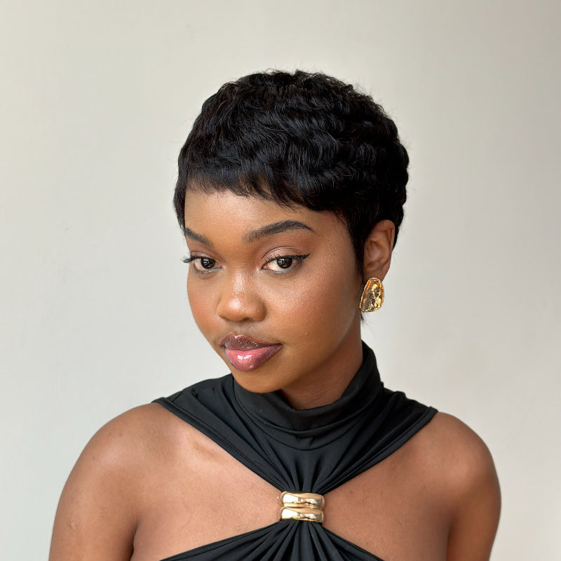 Full Lace Pixie Cut Wig 180% Density Straight Human Hair Black & Honey Blonde