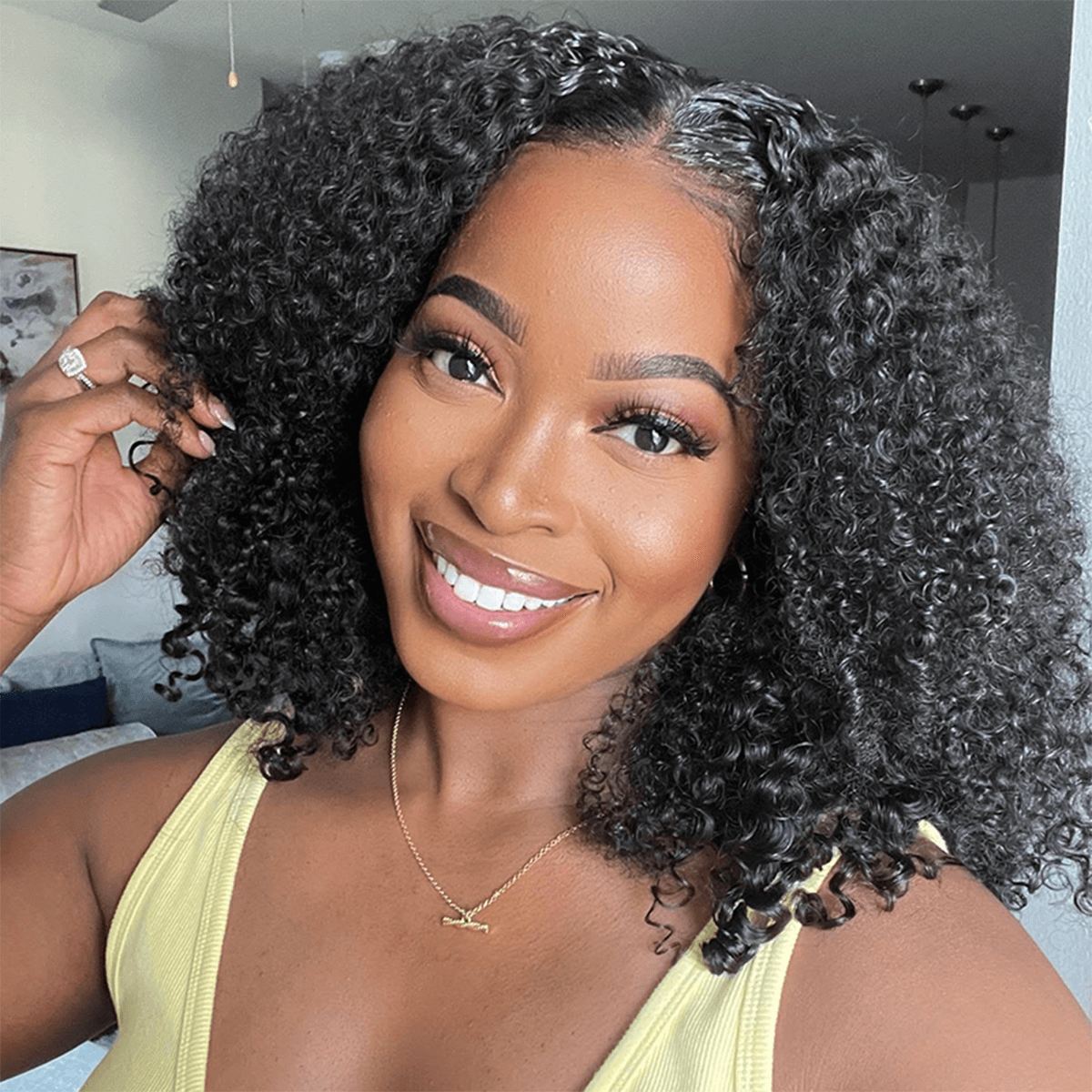 Put On & Go Wig Kinky Curly Short Bob Wig 5×5 HD Lace Glueless Wig