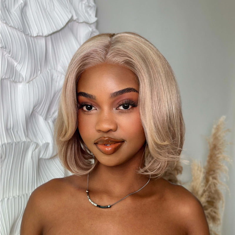 Elle Vane Glueless Gray-Gold Layered Bob 5x5 Lace Wig