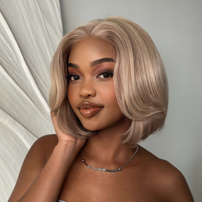 Elle Vane Glueless Gray-Gold Layered Bob 5x5 Lace Wig