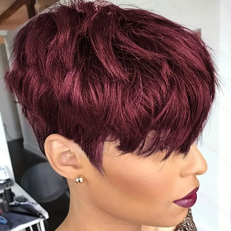 Layered Pixie Cut Bob Wig With Bangs 180% Density Glueless Human Hair