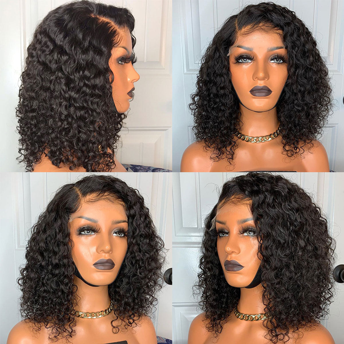 Put On & Go Wig 13x4 lace Glueless Curly Bob Wigs Short Bob Wig Human Hair