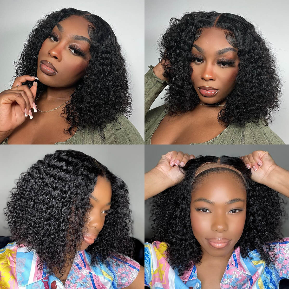 Put On & Go Wig 13x4 lace Glueless Curly Bob Wigs Short Bob Wig Human Hair