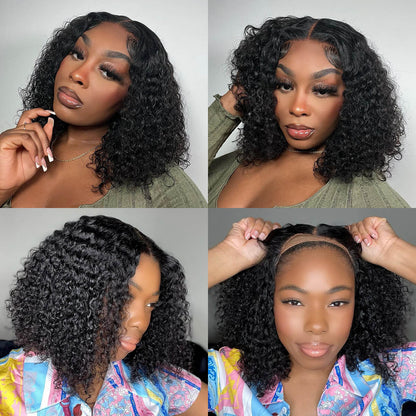 Put On & Go Wig 13x4 lace Glueless Curly Bob Wigs Short Bob Wig Human Hair