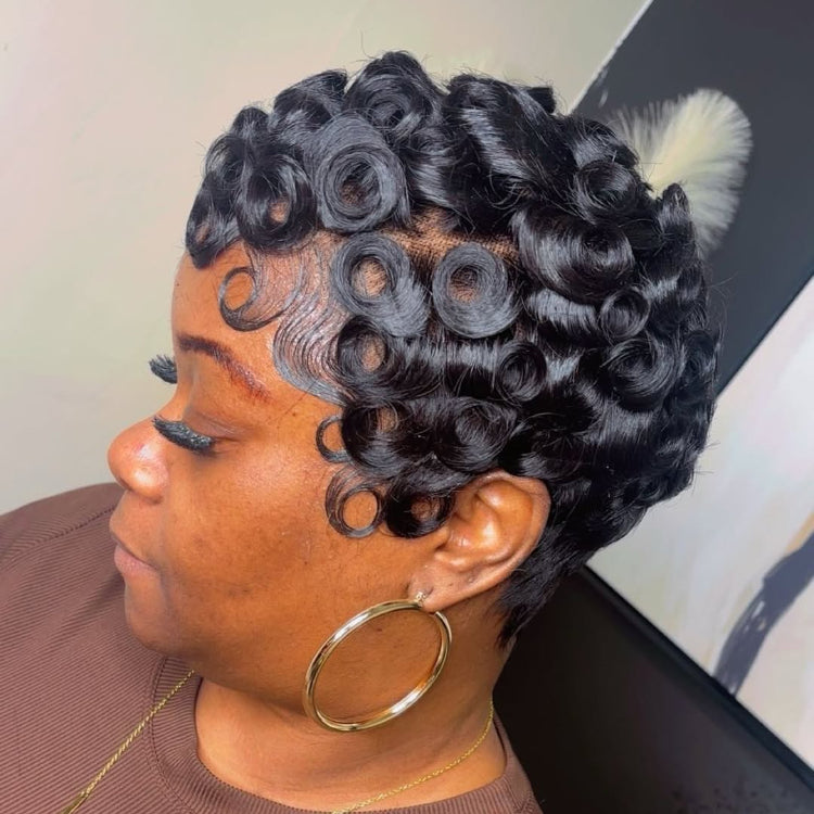 Elle Vane Short Pixie Finger Wave Full Lace Wig