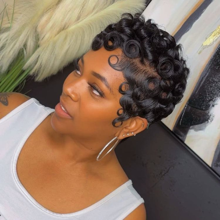 Elle Vane Short Pixie Finger Wave Full Lace Wig