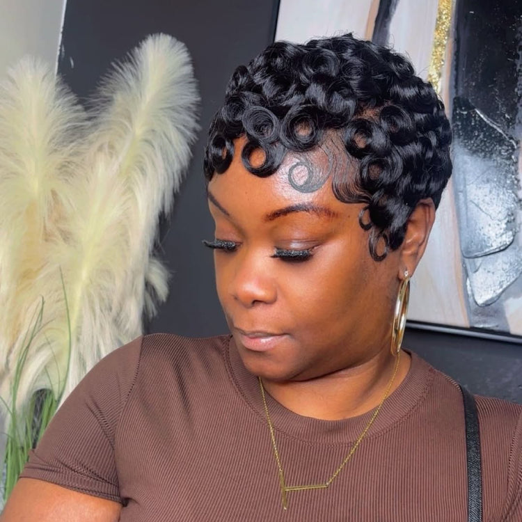 Elle Vane Short Pixie Finger Wave Full Lace Wig