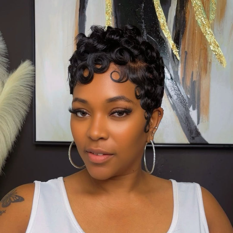 Elle Vane Short Pixie Finger Wave Full Lace Wig