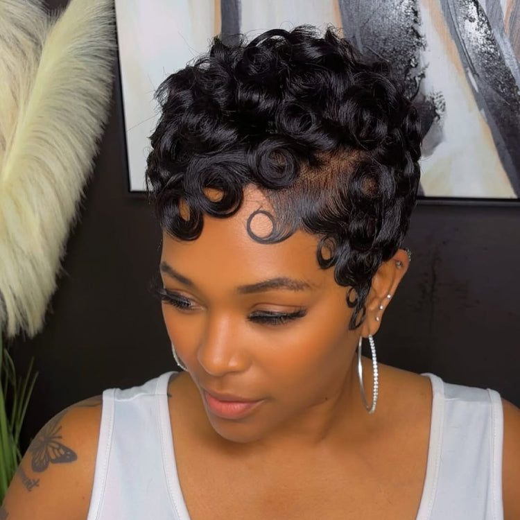 Elle Vane Short Pixie Finger Wave Full Lace Wig