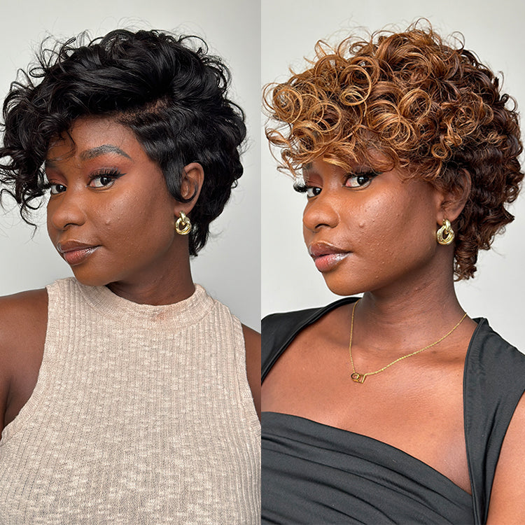 Elle Vane Full Lace Curly Finger Wave Short Glueless Wig