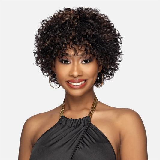 Put On & Go Copper Blonde Highlight Bob Curly Human Hair Wig