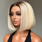 Short Ombre Light Blonde Silky Bob 13x4 Lace Front Wig