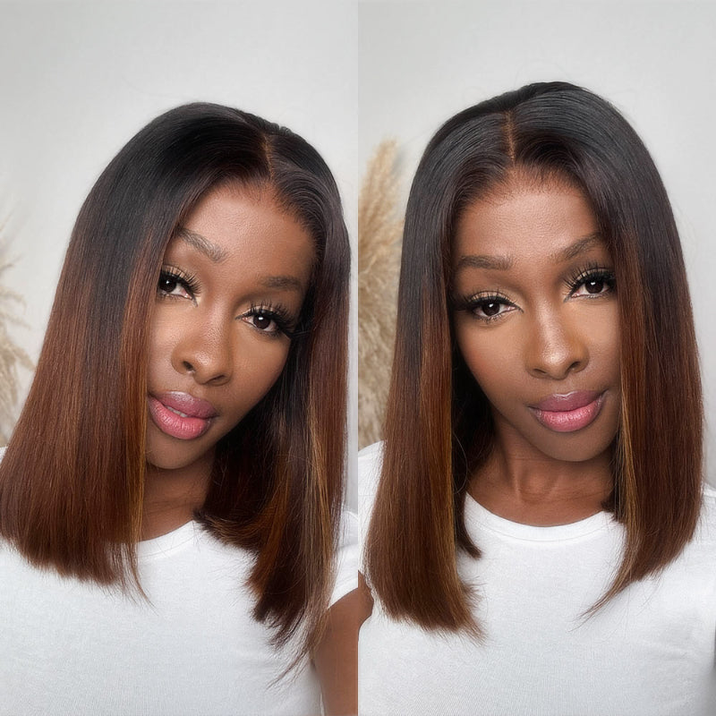 Elle Vane Gradient Brown Straight 5x5 Lace Bob Wig