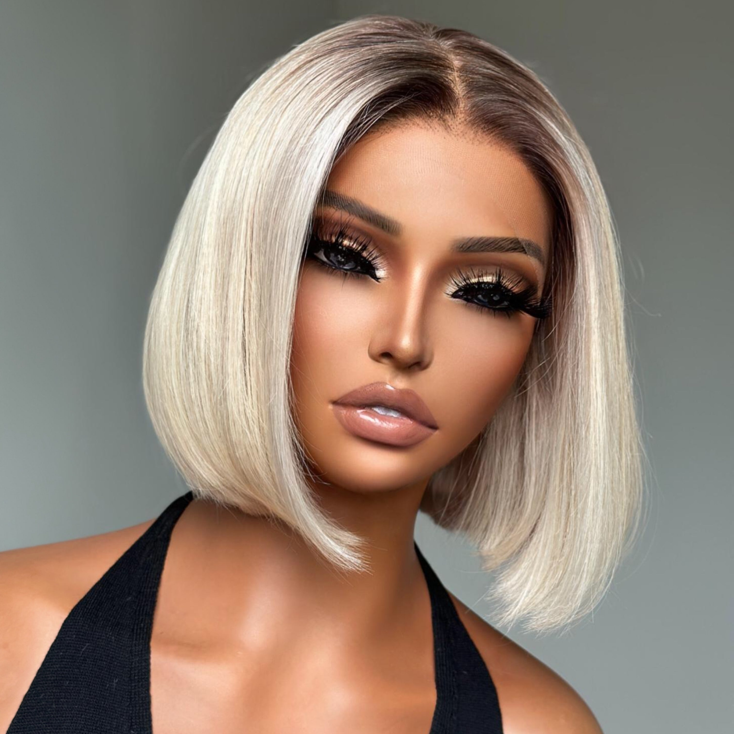 Short Ombre Light Blonde Silky Bob 13x4 Lace Front Wig
