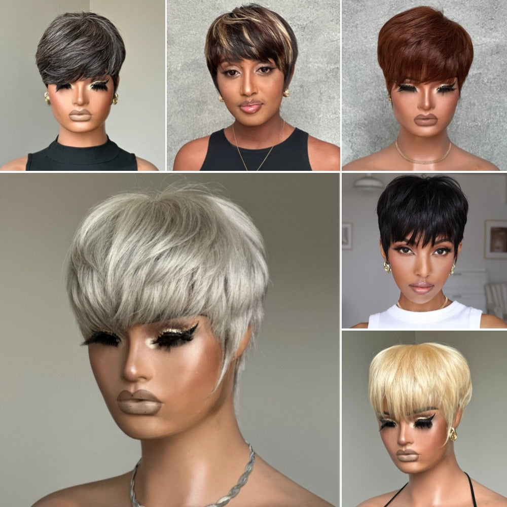 Pixie Cut Glueless Human Hair Wig With Bangs