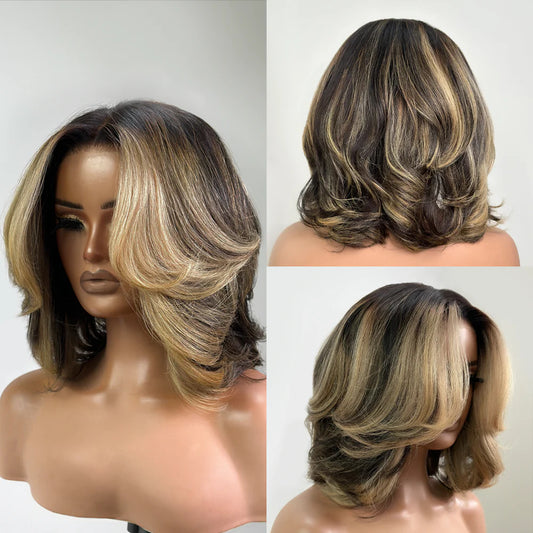 Elle Vane Honey Blonde Highlights Layered Wig with Face-Framing Bangs