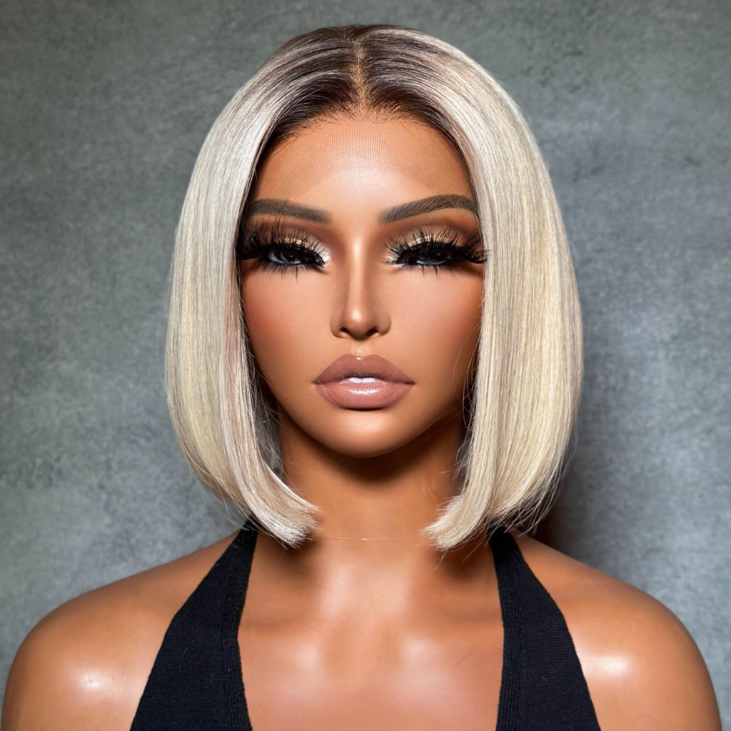 Short Ombre Light Blonde Silky Bob 13x4 Lace Front Wig