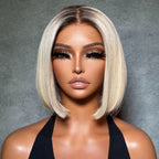 Short Ombre Light Blonde Silky Bob 13x4 Lace Front Wig