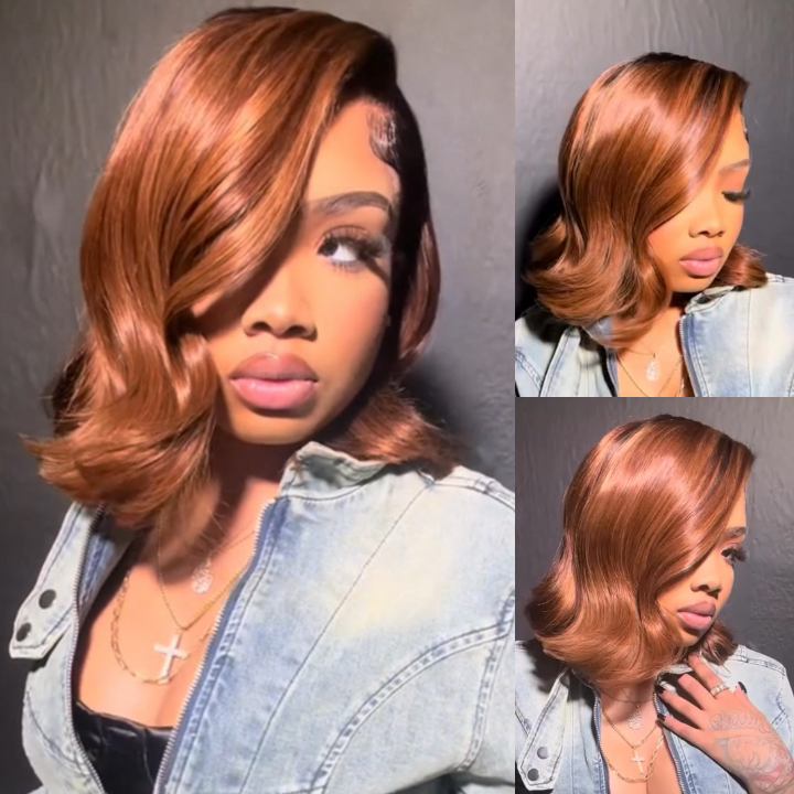 Dark Root Brown C Type Hairline  Short Bob Wigs 13x4 Lace Frontal Wig