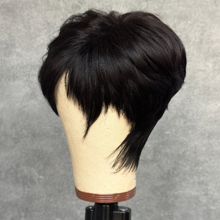 Elle Vane Put On & Go Glueless Black Side Bangs Pixie Cut Wig