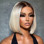 Short Ombre Light Blonde Silky Bob 13x4 Lace Front Wig