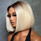 Short Ombre Light Blonde Silky Bob 13x4 Lace Front Wig