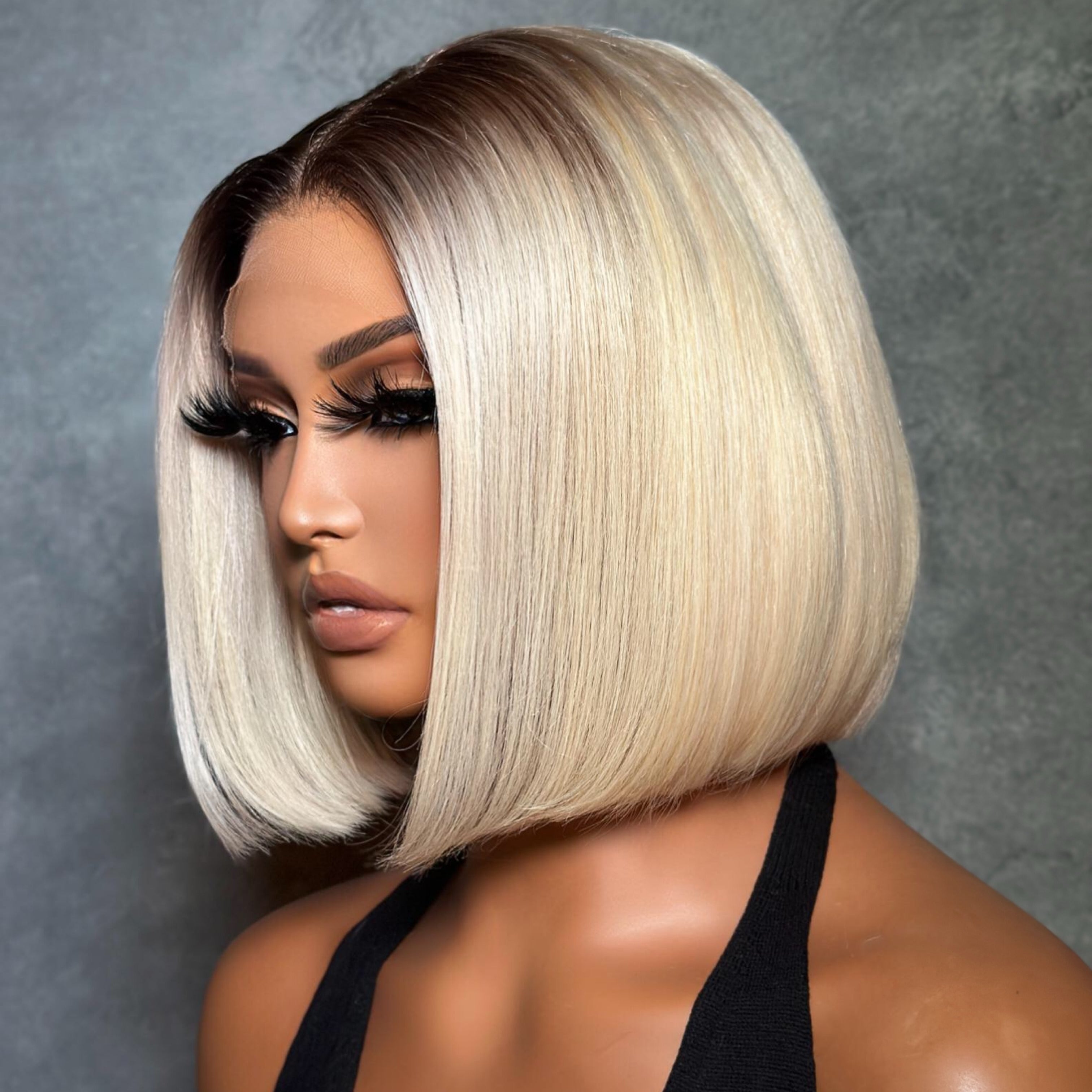 Short Ombre Light Blonde Silky Bob 13x4 Lace Front Wig