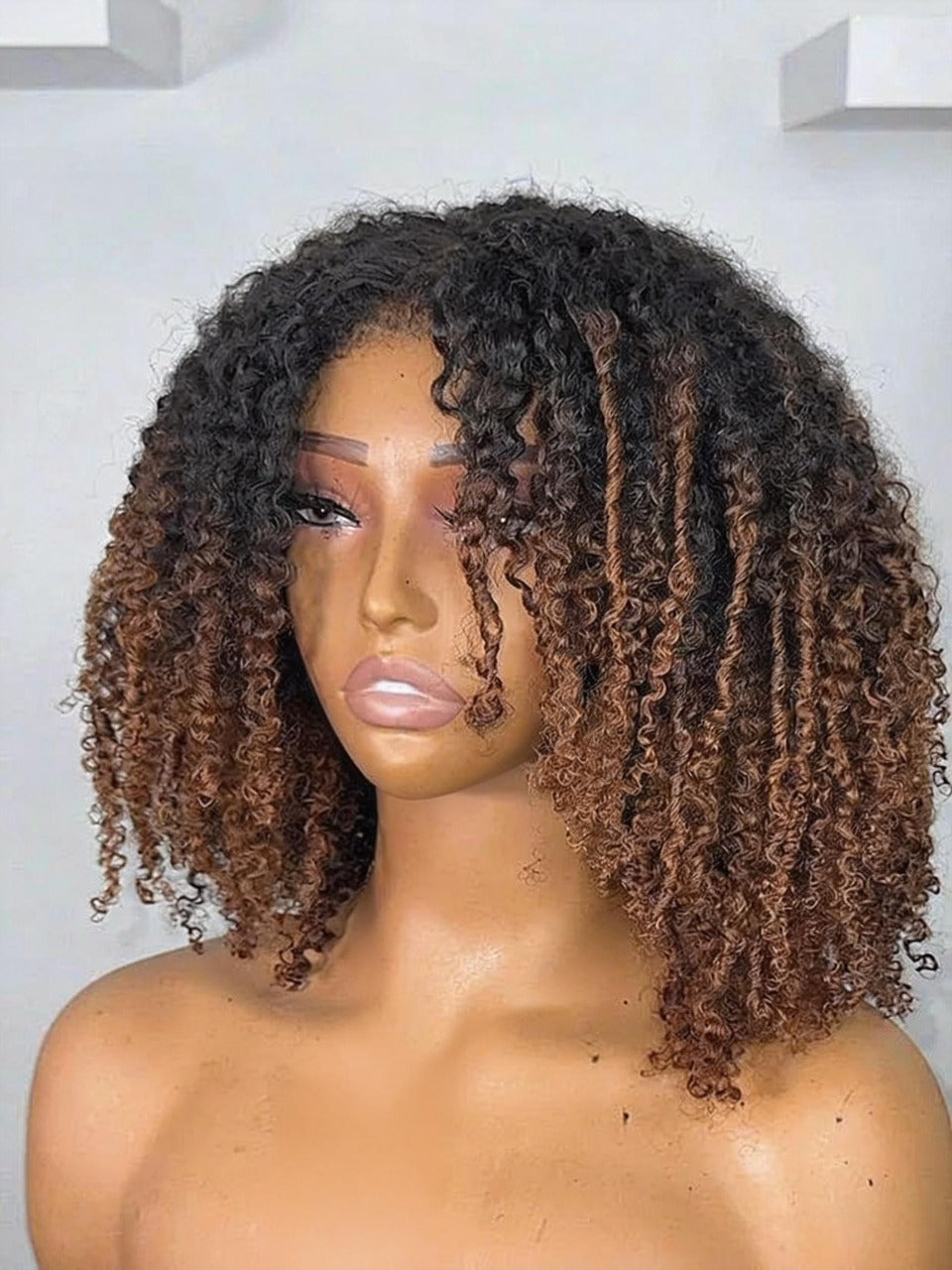 Ombre Brown Burmese Kinky Afro Curly Kinky Edges Wig