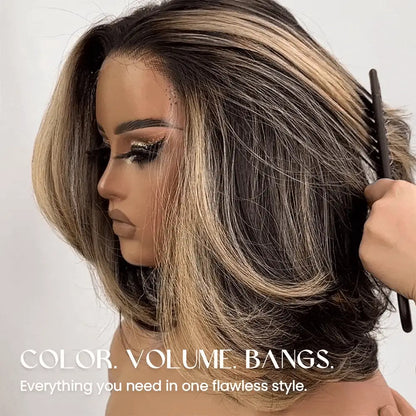 Elle Vane Honey Blonde Highlights Layered Wig with Face-Framing Bangs