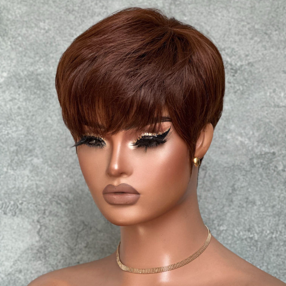 Put On & Go Brown Short Pixie Cut Wig With Bangs