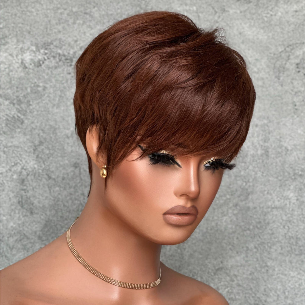 Put On & Go Brown Short Pixie Cut Wig With Bangs