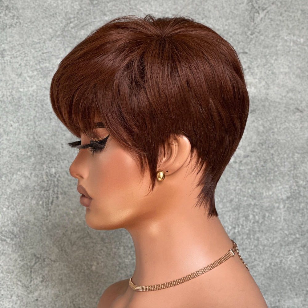Put On & Go Brown Short Pixie Cut Wig With Bangs