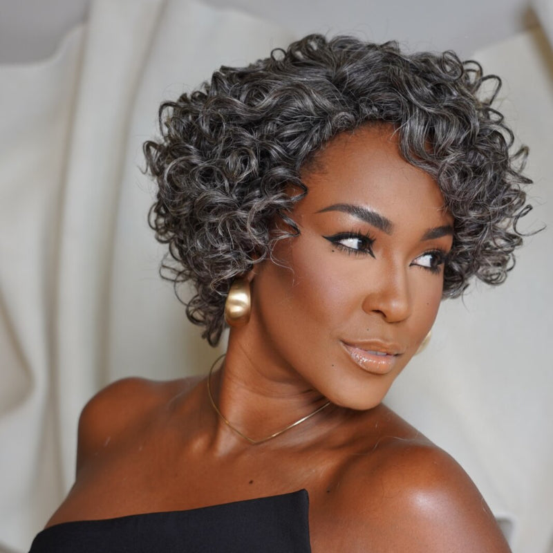 Put On & Go Salt And Pepper Pixie Cut Curly Wig