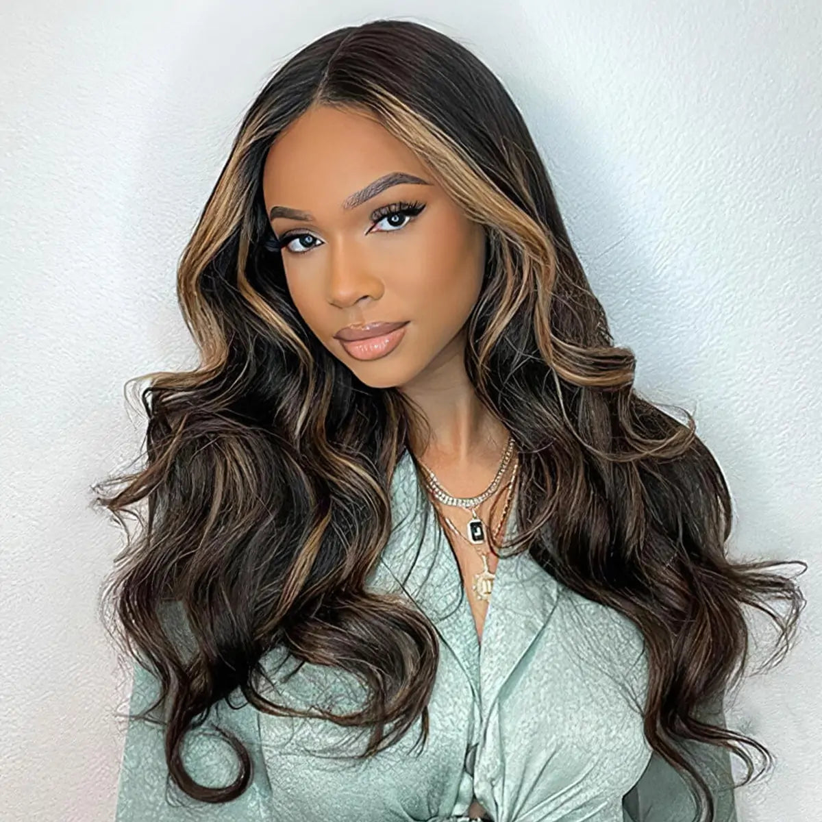 Honey Blonde Highlight Loose Body Wave Wig Pre-cut 5×5 Lace Put On & Go Wig