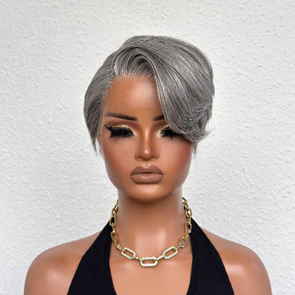 Elle Vane Ash Grey Short Pixie Cut 13x4 Lace Front Wig