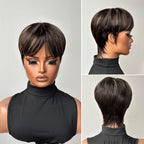 180% Density Pixie Cut Wig Blonde Highlight Glueless 100% Human Hair