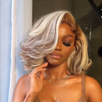 Elle Vane Ombre 613 Blonde Wave Bob With Dark Root Balayage 13x4 Lace Front Wig