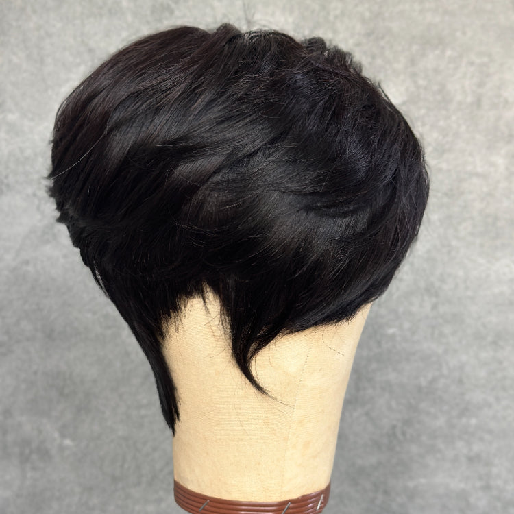 Elle Vane Put On & Go Glueless Black Side Bangs Pixie Cut Wig