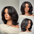 Kinky Straight Layered Blowout Bob Wig 180% Density Human Hair 5x5 & 13x4 Lace Wig