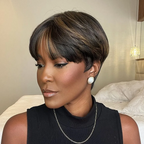 180% Density Pixie Cut Wig Blonde Highlight Glueless 100% Human Hair