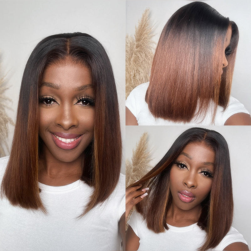 Elle Vane Gradient Brown Straight 5x5 Lace Bob Wig