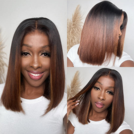 Elle Vane Gradient Brown Straight 5x5 Lace Bob Wig