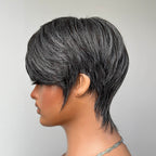 Elle Vane Glueless Salt and Pepper Pixie Cuts Human Hair Wig
