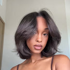 Kinky Straight Layered Blowout Bob Wig 180% Density Human Hair 5x5 & 13x4 Lace Wig