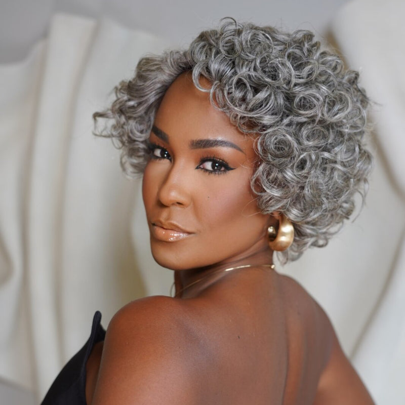 Put On & Go Salt And Pepper Pixie Cut Curly Wig