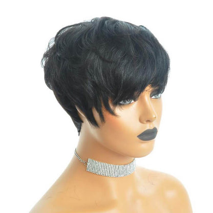 Put On & Go Natural Black Short Layered Pixie Cut Wig With Bangs