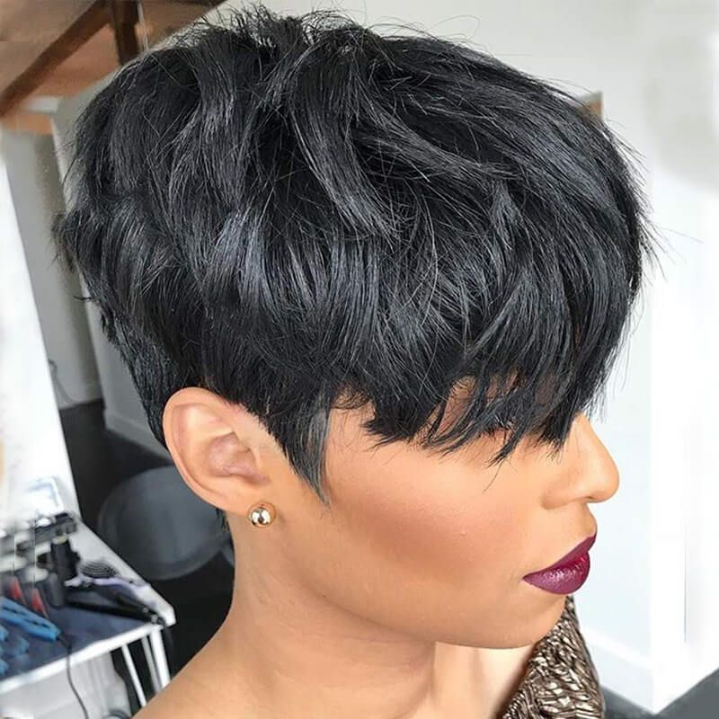 Put On & Go Natural Black Short Layered Pixie Cut Wig With Bangs