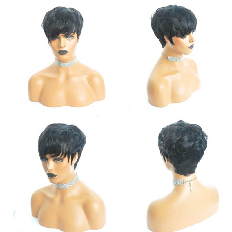 Put On & Go Natural Black Short Layered Pixie Cut Wig With Bangs